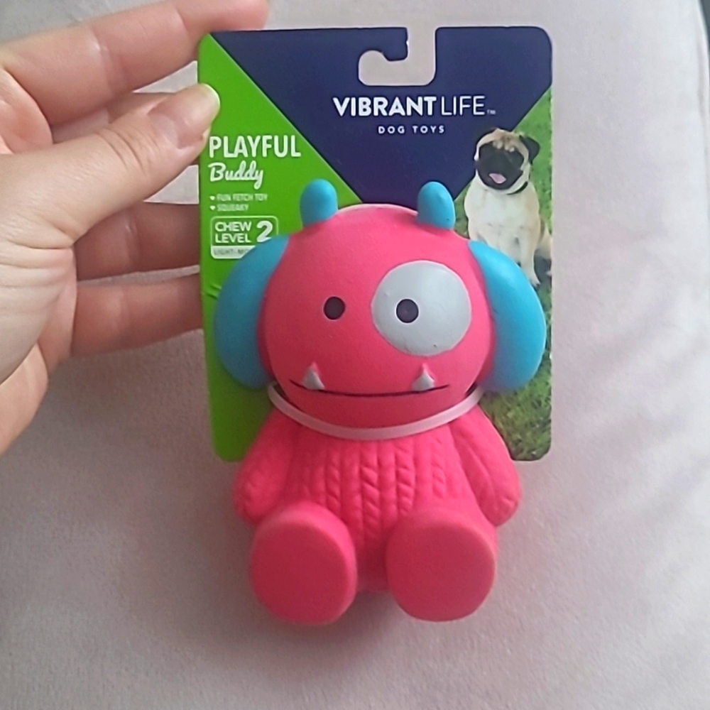 Vibrant Life Playful Buddy Squeaky Fetch, Monster Design, Hot Pink